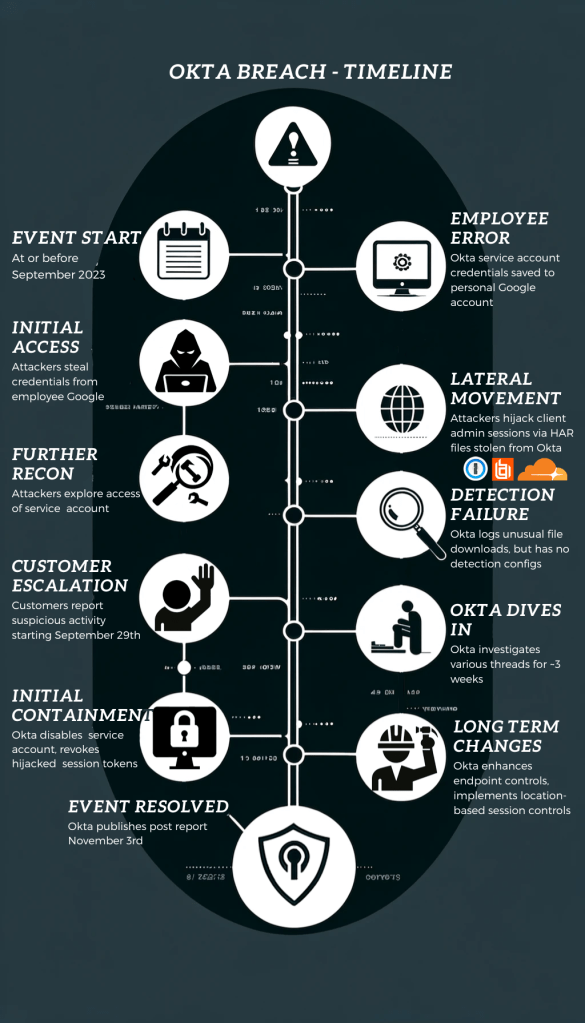 Infographic timeline of Okta's latest breach