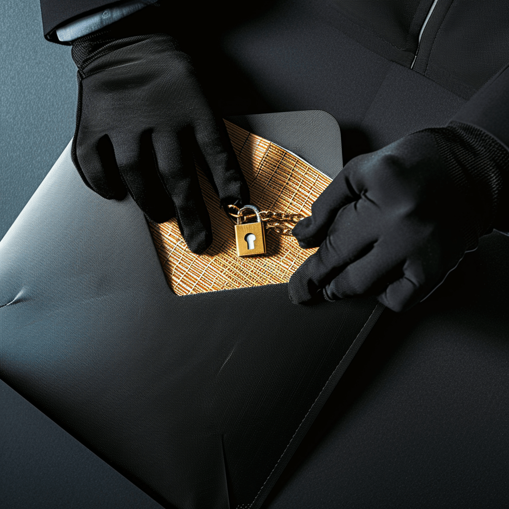 Hands and a "locked" file folder, signifying theft in a breach.  